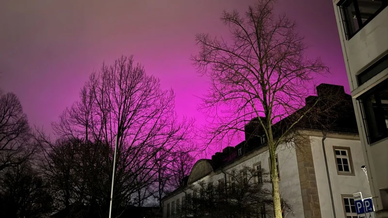 Wie hier von Schloß Neuhaus aus ist das pinke Leuchten am Paderborner Himmel zu sehen. - © Tobias Scholz