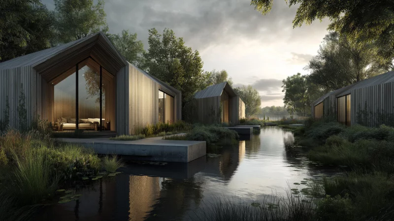 Leben am Wasser: So k&ouml;nnte das neue Wohngebiet in Barntrup aussehen. - &copy; Visualisierung: ansvar2030