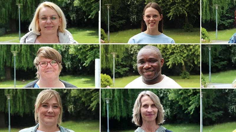 Neun Pflegekr&auml;fte des Johanneswerks schildern, was sie am Pflegeberuf so lieben. Die Umfrage entstand am Rande des Azubi-Tags in St. Loyen in Lemgo. - &copy; Till Brand