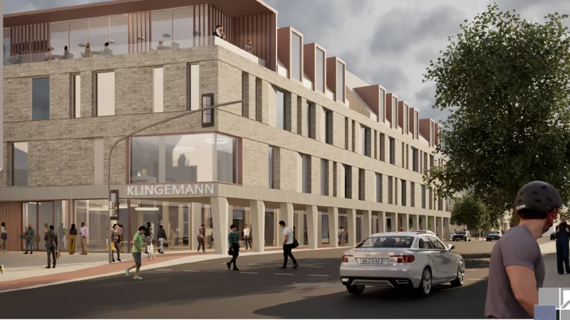 Die Visualisierung zeigt den Blick auf das neue Hornsche Tor mit dem Entrée zur Langen Straße. - © Duprée Architekten