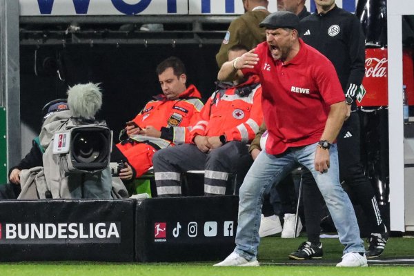 Kölns Trainer Steffen Baumgart reagiert an der Seitenlinie. - © Focke Strangmann/dpa