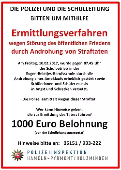 Dieses Plakat h&auml;ngt in der Schule aus. - &copy; Polizei Hameln