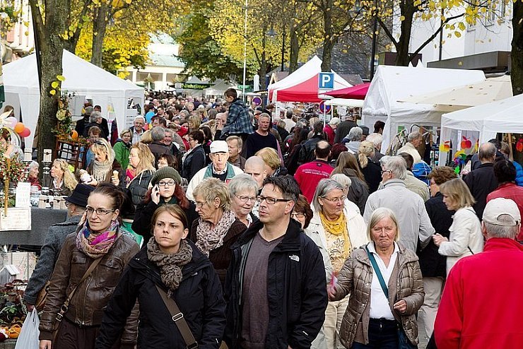 Dichtes Gedränge: Auf dem Bauernmarkt in Bad Meinberg war kaum ein Durchkommen. - © Foto: Gocke