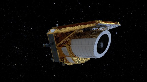 Ein computergeneriertes Bild des Weltraumteleskops «Euclid». Erste Bilder der europäischen Sonde gewähren einen detailreichen Einblick in den Weltraum. - © --/ATG/ESA/dpa