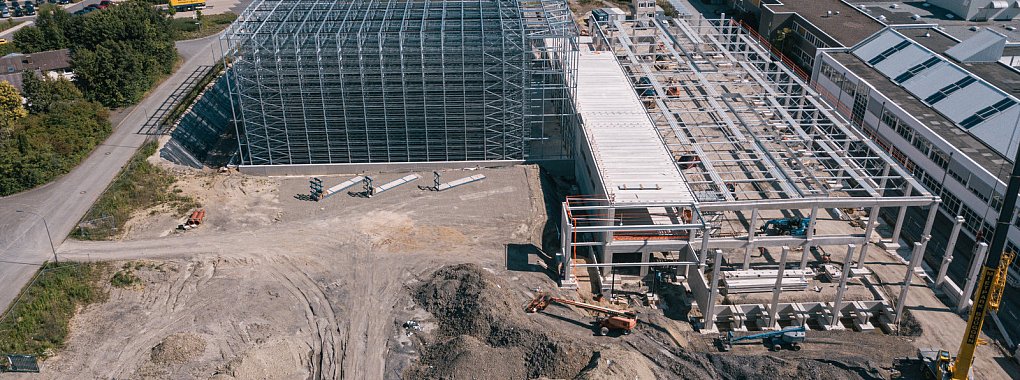 Baufortschritt Hochregallager Logistikzentrum "Mechatronic Competence Campus" Lenze Extertal-Asmissen - © Lenze