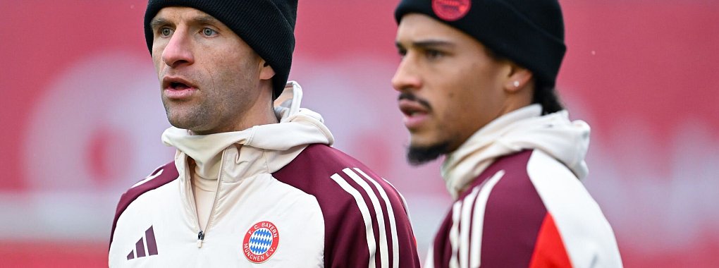 Bayern-Zukunft offen: Thomas Müller (l) und Leroy Sané. - © Sven Hoppe/dpa