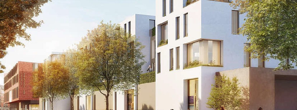 Der neue Innenhof: So soll sich das Einkaufen am Hornschen Tor künftig gestalten. Im Hintergrund sind die Eingänger zu den Supermärkten – alles ist nur ein Entwurf. - © RKW Architektur +
