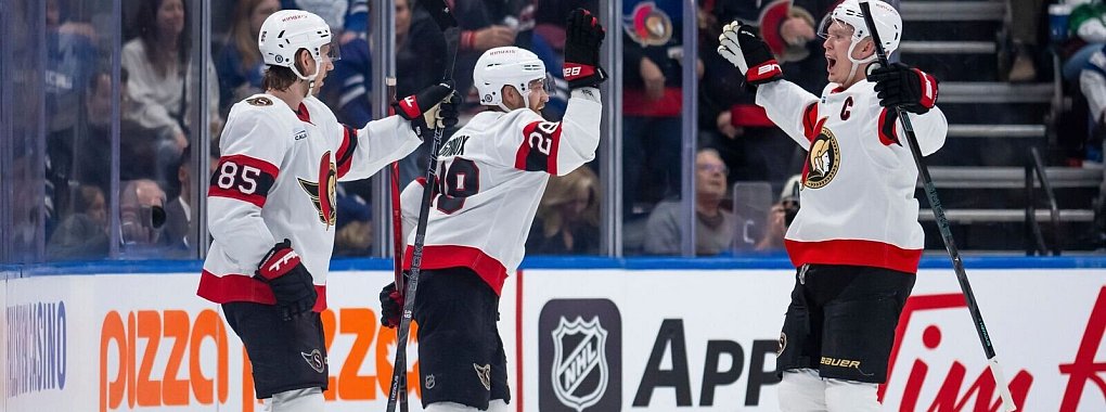Die Ottawa Senators bejubeln den sechsten Sieg in Serie. - © Christopher Katsarov/The Canadian Press via AP/dpa
