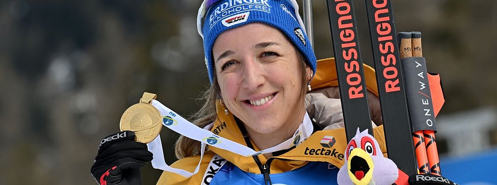 Verfolgungsweltmeisterin Franziska Preuß tritt auch im Single-Mixed an. - © Martin Schutt/dpa