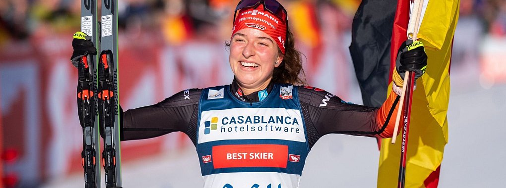 Wieder Grund zum Jubeln: Nathalie Armbruster hat auch in Estland gewonnen. - © Georg Hochmuth/APA/dpa