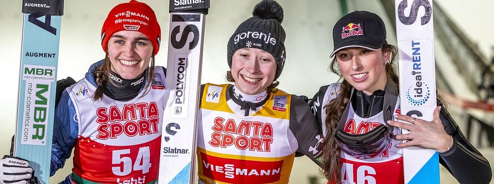 Selina Freitag und Nika Prevc überragten in diesem Winter. - © Pepe Korteniemi/Lehtikuva/AP/dpa