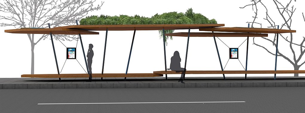 Das Modell &bdquo;Plantae" greift die Form von B&auml;umen auf. Unter den begr&uuml;nten D&auml;chern l&auml;sst es sich entspannt sitzen. Grafik: Marina Schnitzler - &copy; Marina Schnitzler