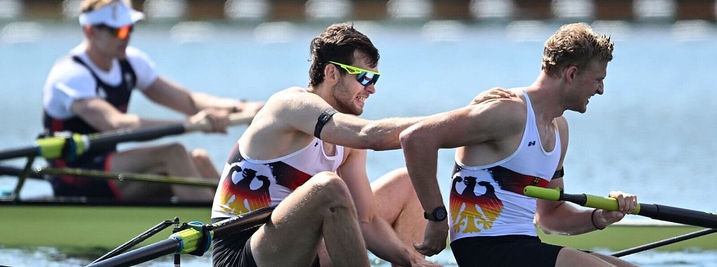 Die Freude im Zweier ohne Steuermann nach dem Halbfinal-Einzug war gro&szlig;. - &copy; Sebastian Kahnert/dpa