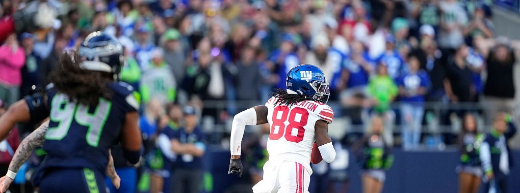 Auf und davon: Nach einem geblockten Field-Goal-Versuch entscheidet Bryce Ford-Wheaton die Partie zugunsten der New York Giants. - © Lindsey Wasson/AP/dpa