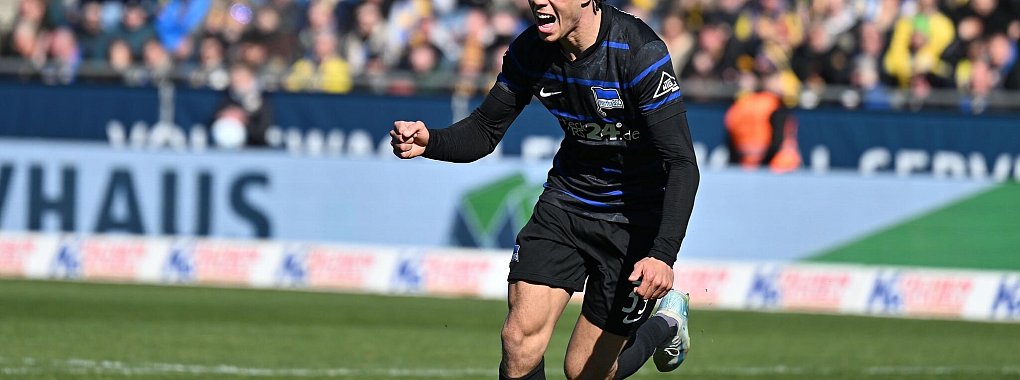 Derry Scherhant von Hertha BSC wurde für die U21 nachnominiert. - © Swen Pförtner/dpa