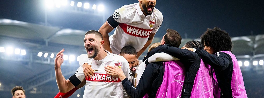 Stuttgarter Jubel: Josha Vagnoman (oben) traf zum zwischenzeitlichen 3:1. - © Tom Weller/dpa