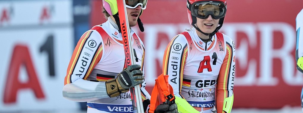 Linus Straßer (l.) und Lena Dürr schieden mit dem deutschen Team im WM-Viertelfinale gegen die Schweiz aus. - © Marco Trovati/AP/dpa