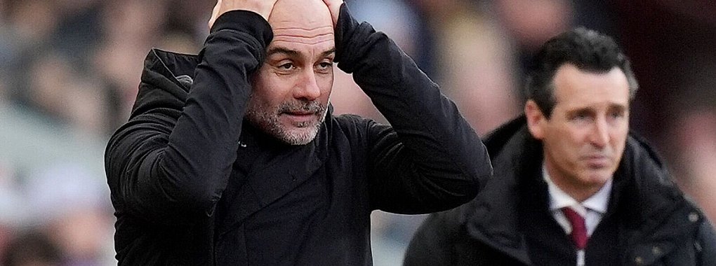 Immer tiefer in der Krise: Manchester Citys Trainer Pep Guardiola (l). - © Jacob King/PA Wire/dpa