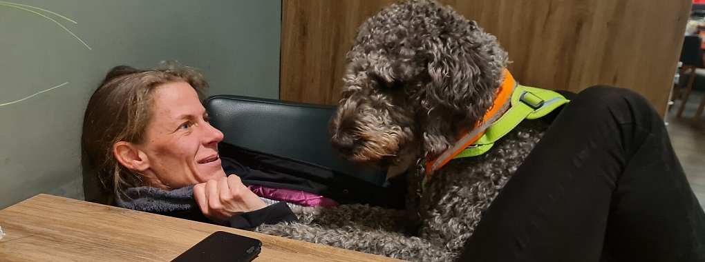 Ausgelassen: Nach der Arbeit kommt das Spiel, und das ist bei Fix und seiner Chefin eine Kuschelzeit. - &copy; Marianne Schwarzer