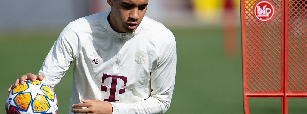 Jamal Musiala beim Abschlusstraining des FC Bayern. - &copy; Sven Hoppe/dpa