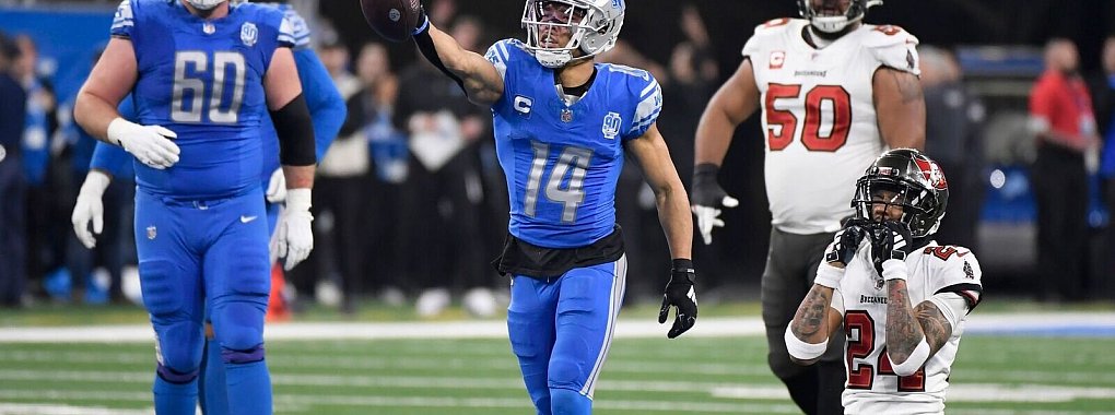 Er tr&auml;gt die Nummer 14 und er ist in Topform: Amon-Ra St. Brown von den Detroit Lions. - &copy; Jose Juarez/AP/dpa