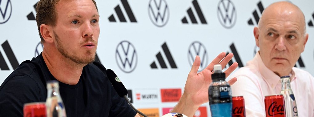 Könnten auch über 2026 hinaus weiter zusammenarbeiten: Bundestrainer Nagelsmann und DFB-Präsident Neuendorf. - © Federico Gambarini/dpa