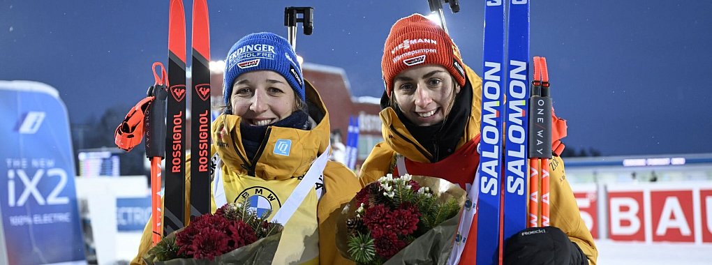 Vanessa Voigt (r) legte in der Vorbereitung auf die neue Biathlon-Saison eine mentale Pause ein. - &copy; Pontus Lundahl/TT News Agency/AP/dpa