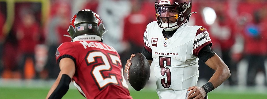 Jayden Daniels führte die Commanders in seiner ersten Saison zu einem Sieg in den Playoffs - dem ersten seit 2005. - © Chris O\\\'Meara/AP/dpa
