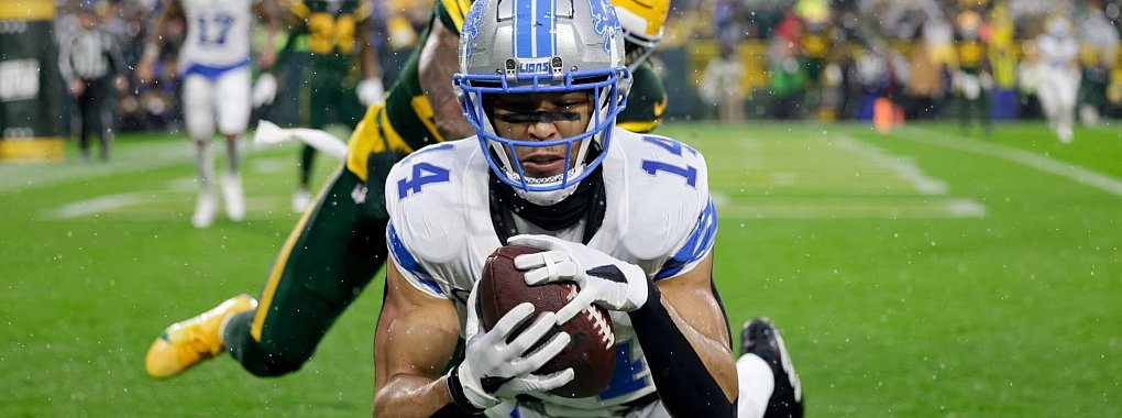 Sechster Touchdown im sechsten Spiel in Serie: St. Brown war auch gegen die Packers stark. - © Matt Ludtke/AP/dpa