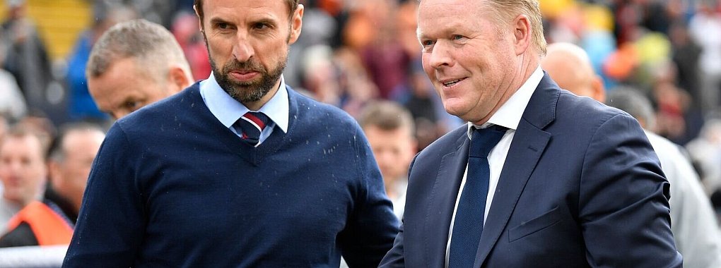 Treffen im EM-Halbfinale aufeinander: Englands Trainer Gareth Southgate (l) und Oranje-Coach Ronald Koeman. - &copy; Martin Meissner/AP/dpa