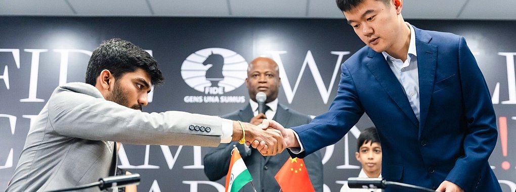 In der zweiten Partie einigten sich Dommaraju Gukesh (l) und Ding Liren auf ein Remis. - © Seshadri Sukumar/ZUMA Press Wire/dpa