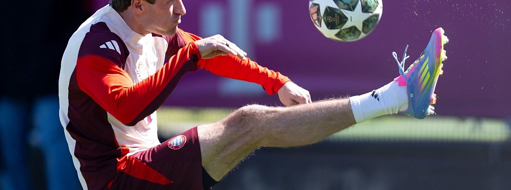 Thomas Müller war bester Laune beim Abschlusstraining. - © Sven Hoppe/dpa
