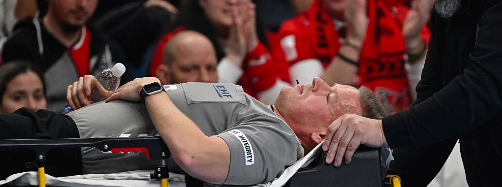 Die Bilder wiederholen sich: Schon Ende Februar konnte Schiedsrichter Jesper Madsen das Spiel nicht beenden. Nun kennt er den Grund. - © Tamas Vasvari/MTI/AP/dpa