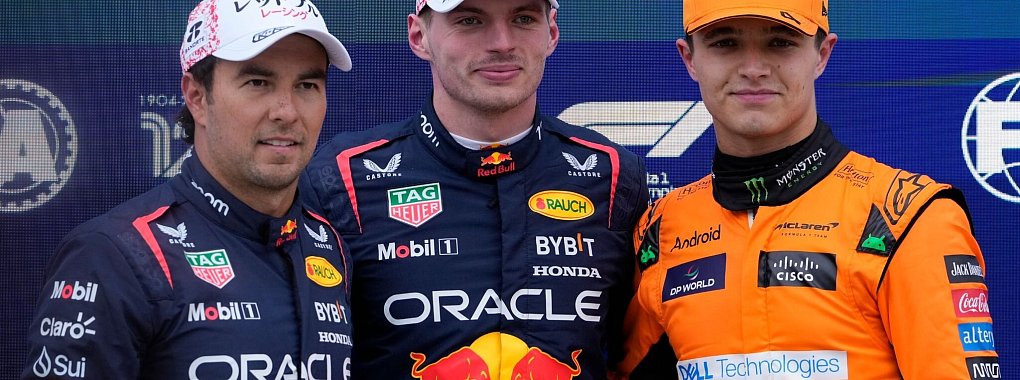 Red-Bull-Pilot Max Verstappen (M) gewann das Qualifying in Suzuka vor seinem Teamkollegen Sergio Peréz (l) und McLaren-Pilot Lando Norris. - © Hiro Komae/AP