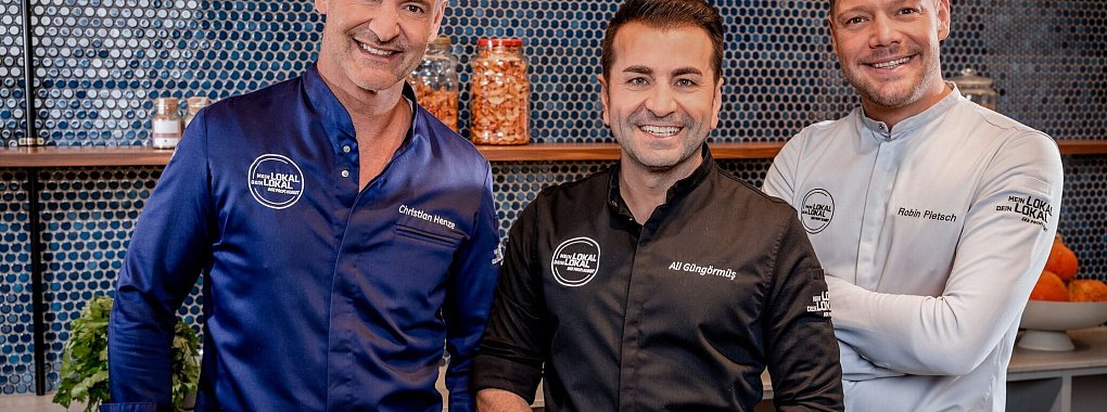 Die drei Neuen im Wechsel ab 2025 bei «Mein Lokal, Dein Lokal»: Christian Henze, Ali Güngörmüs, Robin Pietsch (von links nach rechts) - © Nadine Rupp/Joyn/dpa