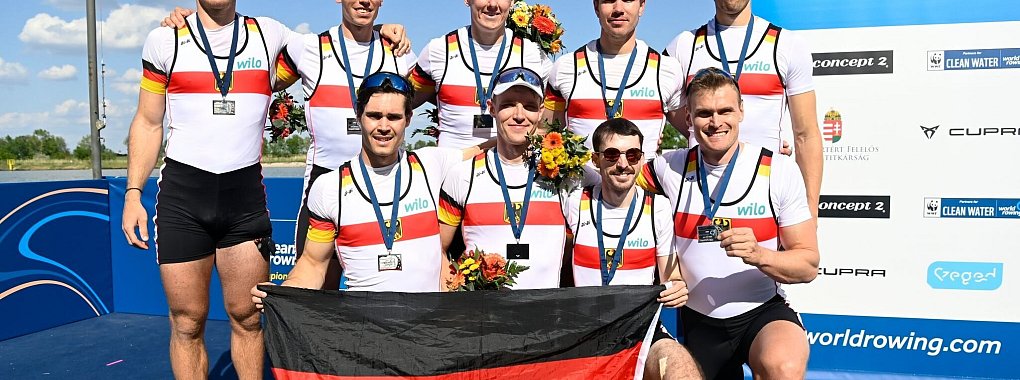 Der DRV-Achter gewann bei der EM in Szeged Silber. - &copy; Tamas Kovacs/MTI/AP/dpa