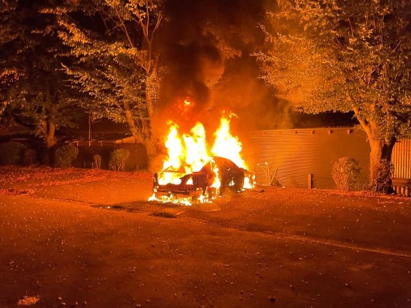 Ein Auto ist in der Weidenstraße in der Nacht zu Mittwoch komplett ausgebrannt. - © Feuerwehr Lage