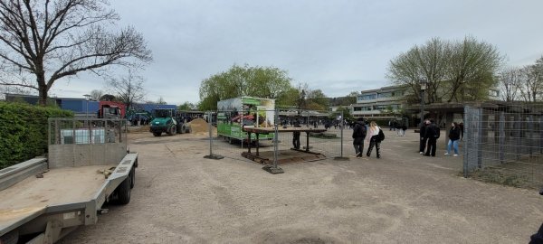 Auf dem Gelände der Realschule laufen die Arbeiten für die Feuerwehrzufahrt. Auch neue Fahrradständer werden gebaut. - © Katrin Kantelberg
