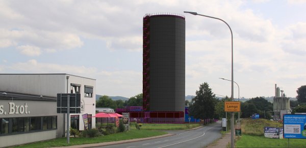 So wird der Wärmespeicher der Stadtwerke Lemgo von der Herforder Straße aus mit Blick in Richtung Isringhausen-Ring aussehen. - © Plangis