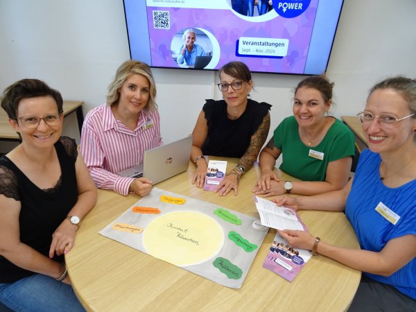 Stellen das Programm vor: Seminarleiterin Nina Kraus, VHS-Leiterin Désirée Solle, Gleichstellungsbeauftragte Sybille Lüdecke, stellvertretende VHS-Leiterin Anika Humme und die pädagogische VHS-Mitarbeiterin Annika Ginau (von links). - © Stadt Bad Salzuflen
