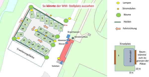 So könnte ein Wohnmobilhafen auf den Schützenplatz am Eggestadion Horn aussehen. - © Klaus Teichert