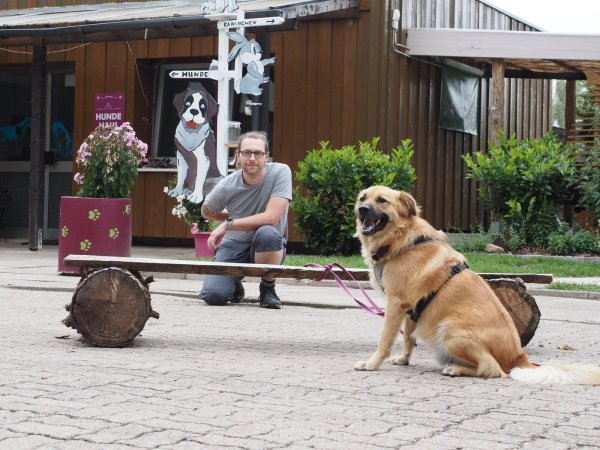 Gehen regelmäßig auf Gassi-Tour: Björn Schakat und Mischling „Basti“. - © Andreas Barnekow