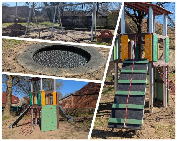 Der Spielplatz an der Bremer Straße in Langenholzhausen ist um einige Attraktionen reicher. - © Collage: Gemeinde Kalletal