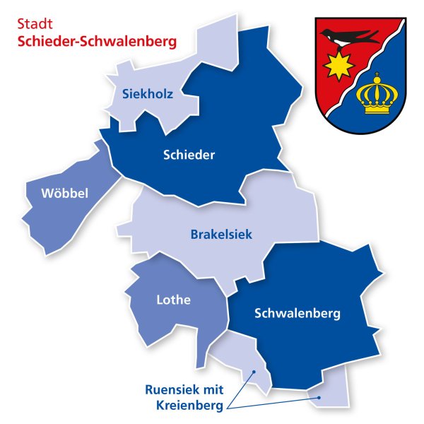 Vor 50 Jahren wurde aus den einzelnen Gemeinden und der Stadt Schwalenberg, Schieder-Schwalenberg. - © Grafik: Mediawerkstatt