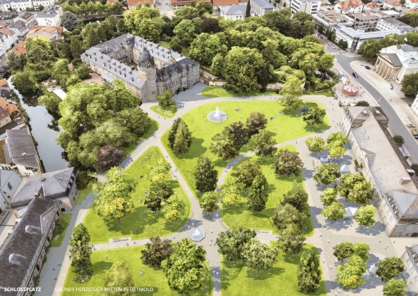 Der Lageplan zeigt, wie die Wege auf dem Gelände den Park in Form der lippischen Rose aufteilen. - © Reschke Landschaftsarchitekten