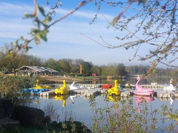 Rund um den Schiedersee gibt es ein vielfältiges Freizeitangebot. So bietet beispielsweise das "Funtastico" verschiedene Attraktionen für Kinder und der Stausee lädt zum Tretbootfahren ein. - © Michaela Weiße