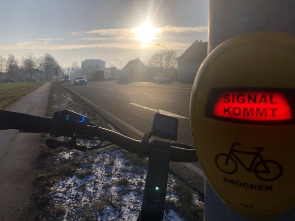 Ein Pfosten mit Ampel-Anforderung ohne dazugehörige Ampel allein auf weiter Flur? Das hat an der B239 durchaus seinen Sinn. - © Martin Hostert