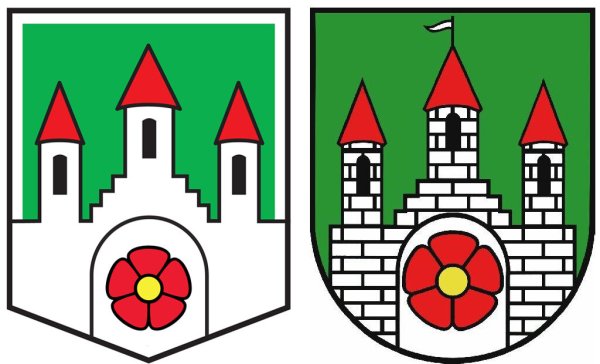 Links das Stadt Blomberg-Zeichen für Jedermann, rechts das Stadtwappen der Stadt Blomberg. - © Stadt Blomberg