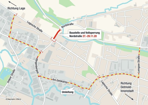 Während die Nordstraße gesperrt ist, gilt diese Umleitung. - © Mediawerkstatt