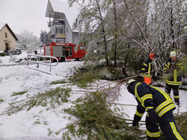 Die Feuerwehr Horn-Bad Meinberg hatte wegen des plötzlichen Schneefalls alle Hände voll zu tun. - © Feuerwehr Horn-Bad Meinberg
